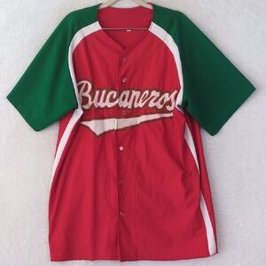 Bucaneros Men's Red & Greed Baseball Mexican Jersey Size‎ L